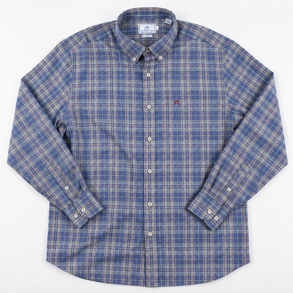 Southern Tide Button Down Shirt Men's Large Classic Fit Plaid Casual Blue